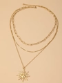 Collier doré à trois rangs avec pendentif soleil et maille trombone tendance - Style Doré (F2105)