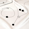 Minimalist stainless steel shell jewelry set with Y-necklace, bracelet, and stud earrings - Silver Black Style (C9148)