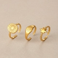 Dreiteiliges Punk-Ring-Set in Mattgold mit Stern- und Sonnendesign im Vintage-Stil - Goldenes Himmelsmuster Verstellbares Ring-Set (F1627)