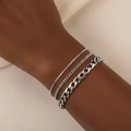 Three-piece set of polished silver stainless steel chains including snake and box link styles - Silver 3-Piece Set (F3138)