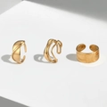 Three-piece 18k gold-plated stainless steel open ring set with irregular textured surfaces - Gold Irregular 3-Piece Set Style (F3129)