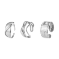 Three-piece minimalist silver irregular textured and wave-shaped rings set for women - Silver Irregular 3-Piece Set Style (F3130)