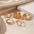 5Pcs 18K gold plated stainless steel open ring set with wide hollow geometric designs - Five-Piece Set / Gold (C9605)