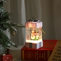 Christmas snowman lantern decoration with warm light and silver glitter bow - White Gift Box Water Filled Style