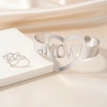 Set gioielli in acciaio inossidabile lucido con anello e bracciale cuore LOVE - Stile Cuore d'Argento (F1708)
