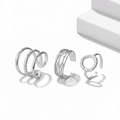 Three-piece set of vintage silver multi-layer hollow open rings for women in polished steel - Silver Style (F2470)