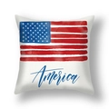 White pillow cover with America text and watercolor US flag for Independence Day decor - 45x45cm (Single Cover) / Watercolor Flag America Lettering Style (23DM1-14)