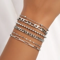 6er-Set minimalistische Gliederarmbänder aus Edelstahl mit Büroklammern- und Perlenkette - 6-Teiliges Silber-Set (F3096)