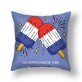 Independence Day square pillow cover with blue background and festive popsicle design - 45x45cm (Single Cover) / Stars and Stripes Popsicles Independence Day Style (23DM1-17)