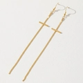 Elegantes pendientes largos de acero inoxidable dorado con diseño de cadena cruzada - Estilo de Borla de Cruz Dorada (C9371)
