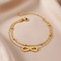 Golden double-layer stainless steel bracelet featuring an infinity charm on silk background - Gold Style (C4471)