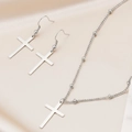 Set gioielli minimalista in acciaio inossidabile argento con collana a croce e orecchini - Stile Argento (F1488)
