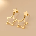 Eleganti orecchini pendenti a doppia stella in acciaio inossidabile dorato lucido - Oro (F1229)
