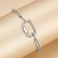 Polished silver stainless steel paperclip chain bracelet with a carabiner clasp design - Silver Style (C7390)