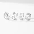Adjustable silver hollow geometric rings set with beaded and textured metal details - Silver (C9398)