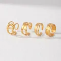 Set of four gold stainless steel geometric open rings with minimalist hollow out design - Gold (C9397)