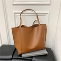 Grand sac cabas minimaliste caramel avec surpiqûres verticales pour le style quotidien - Marron