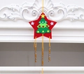 Detail view of a DIY Christmas wind chime with red felt star and green tree decoration - Star Style