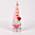 Pink Mother's Day gnome ornament holding I Love You Mom heart with colorful roses - Beard Style