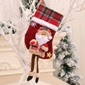 Weihnachtsstrumpf aus Jute mit 3D-Weihnachtsmann-Puppe, Pelzkragen und Schneeflocken - Weihnachtsmann