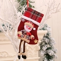 Rote Leinen Weihnachtssocke mit 3D Schneemann Figur und hängenden Stoffbeinen - Schneemann