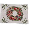 Knitted Christmas placemat featuring green wreaths and red berries on a white surface - Christmas Wreath
