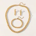 Set gioielli a catena cubana dorata tre pezzi con collana bracciale ed orecchini - Stile Dorato (F993)