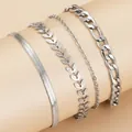 Set di quattro bracciali in acciaio inossidabile argento con catene a serpente e spiga - Set da 4 Pezzi Argento (C4478)