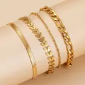 Set di quattro bracciali in acciaio inossidabile dorato con maglia a serpente e spiga - Set da 4 Pezzi Oro (C4477)