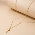 Collar minimalista de acero inoxidable dorado con colgante de cruz hueca para mujer - Estilo Dorado (C9179)