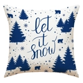Detailed macro view of the coarse linen texture and winter forest print on the pillowcase - Off White Background Navy Let It Snow And Polar Bear