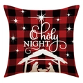 Détail de l'inscription O Holy Night sur une housse de coussin de Noël à carreaux rouges - Carreaux Rouge et Noir Silhouette de la Nativité (23YM74-1)