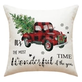 Détail de la taie d'oreiller de Noël avec camion rouge et texte décoratif festif - Camion Vintage Arbre de Noël Sur Fond Blanc (23YM74-3)