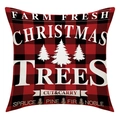 Détail de la texture du tissu de la housse de coussin de Noël en motif Buffalo Plaid - Ferme d'Arbres de Noël Carreaux Rouge Noir (23YM74-4)