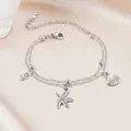 Zweilagiges Edelstahlarmband mit Seestern, Muschel und Zirkonia für Damen - Silber (F1318)