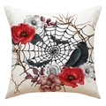 Halloween kussensloop met raaf, spinnenweb en rode bloemen voor bank decoratie - Kraai Spinneweb Papaver Stijl (23YM92-3) / 45*45cm (Alleen kussensloop)