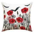 Detail van Halloween kussensloop met rode klaprozen en spinnenweb textuur - Rood Grijs Papaver Vleermuis Stijl (23YM92-1) / 45*45cm (Alleen kussensloop)