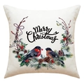 Linnen kerstkussensloop met vogel, dennenkrans en Merry Christmas letterprint - Merry Christmas Krans Ontwerp(23YM94-2)