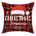 Fodera per cuscino natalizio a quadri con cappello di Babbo Natale e fiocchi di neve - Cappello di Babbo Natale Quadri Princess (23YM95-4)