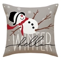 Funda de cojín navideño de lino con muñeco de nieve y estampado Winter para el sofá - Estilo Muñeco de Nieve Hello Winter (23YM102-1) / 45x45cm (Solo funda de almohada)
