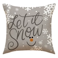 Detailed fabric texture of grey linen pillow cover with Let it Snow snowman print - Let it Snow Snowflake Text Style (23YM102-3) / 45x45cm (Pillow Case Only)