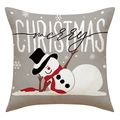 Vista detallada de funda de cojín de lino navideño con muñeco de nieve y texto Merry Christmas - Estilo Ilustración Muñeco de Nieve Merry Christmas (23YM102-4) / 45x45cm (Solo funda de almohada)