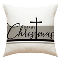 Linnen kerstkussensloop met grijs blok en Merry Christmas belettering ontwerp - MERRY Christmas Kruis Stijl (23YM105-1)