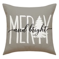 Detail van linnen textuur met Merry and Bright opdruk op de kerstkussenhoes voor bank - Merry and Bright Kerstboom Stijl (23YM105-2)