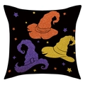 Housse de coussin Halloween en lin noir avec chapeaux de sorcière scintillants et étoiles - Motif Trois Chapeaux de Sorcière (23YM112-1)