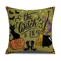 Funda de cojín de Halloween con texto 'The Witch Is In' y gato negro sobre una calabaza - Estilo Verde Oliva The Witch Is In (YMW42-2)