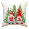 Weihnachts-Kissenbezug aus Leinen mit Zwergen-Aquarellmuster und grünen Tannenbäumen - Kaffeetasse Weihnachtsgnome Stil (23YM106-1)