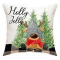 Detail des Weihnachts-Kissenbezugs mit Gnom-Illustration und Holly Jolly Text - Rentier Gnome Holly Jolly Stil (23YM106-4)