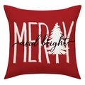 Federa natalizia rossa con scritta Merry and Bright e motivo albero bianco - 45x45 cm / Stile Merry and Bright (23YM105-1)