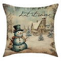 Detail of Let it snow linen pillowcase with cute snowman and winter landscape illustration - Snowman Winter Scene Pattern (23YM114-2) / 45x45cm(Case Only)
